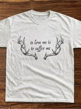 Gildan White Short-Sleeve Tee with Black Antler Graphic and Script